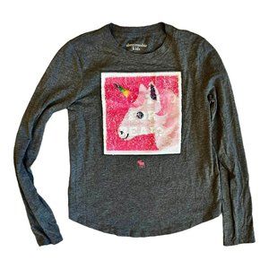 Abercrombie Kids Flip Sequin Unicorn Gray Long sleeved Shirt//(9/10)